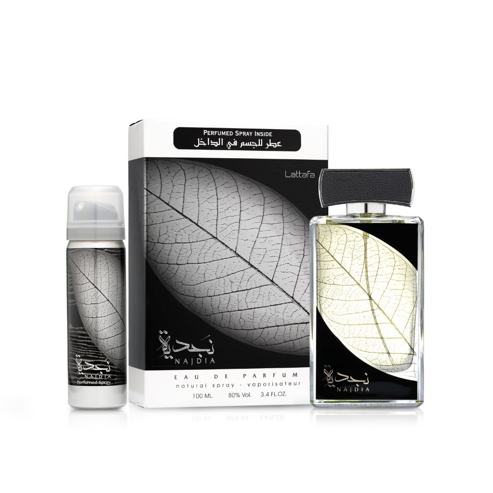 Lattafa Najdia 2 Piece Set for Men (3.4 Ounce Eau de Parfum Spray + 1.7 Ounce Deodorant Spray)
