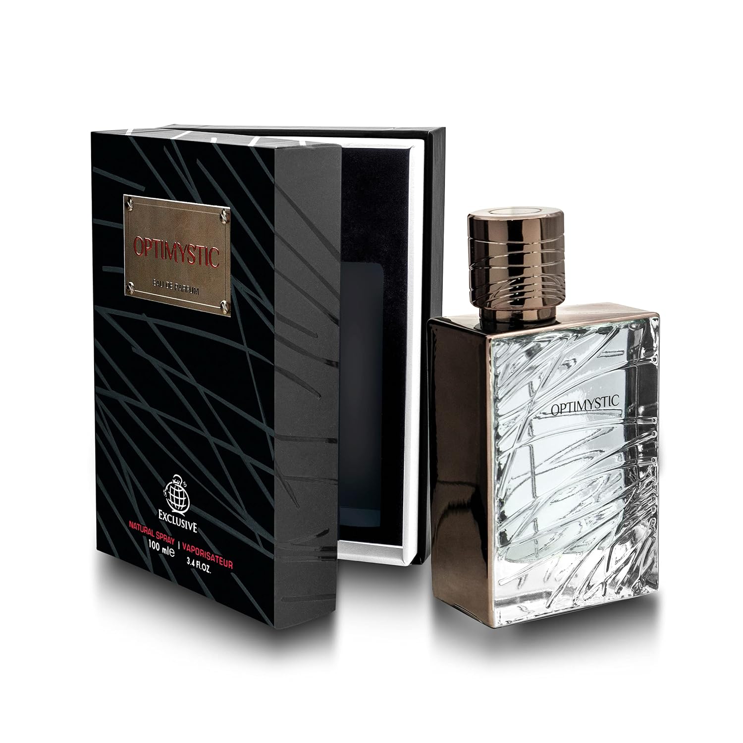 Fragrance World Optimystic Black Eau de Parfum 3.3oz / 100ml for Men – Intense and Sensual Woody Scent with Timeless Elegance